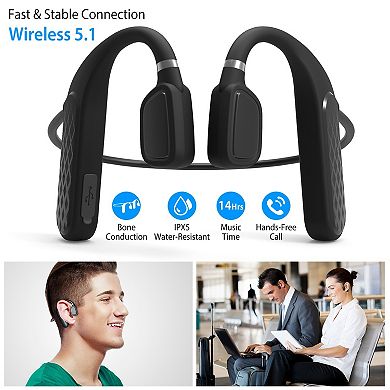 Black, Open-ear Wireless Headsets Wireless V5.1 Bone Conduction Earphones