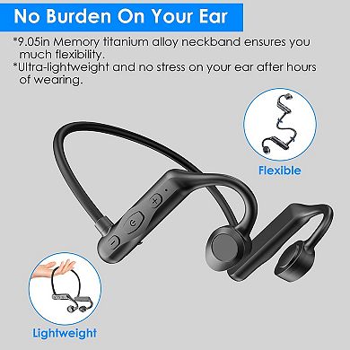 Black, Bone Conduction Earphones Wireless V5.1 Open Ear Headsets For Music And Sports