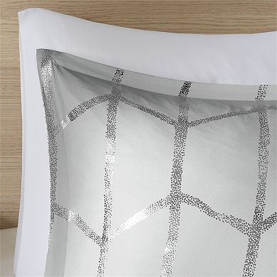 5-piece Metallic Printed Comforter Set With Shams And Throw Pillow