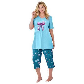 Dreams & Co. Plus Size 2 pc Capri Cotton PJ Set