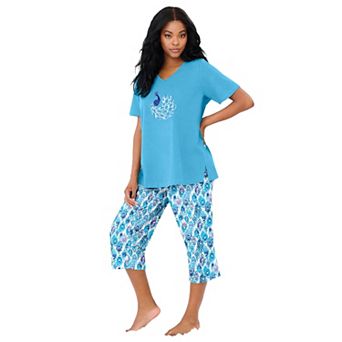 Dreams & Co. Plus Size 2 pc Capri Cotton PJ Set