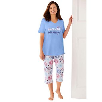 Dreams & Co. Plus Size 2 pc Capri Cotton PJ Set