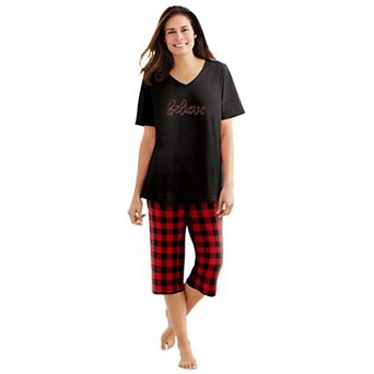 Dreams & Co. Plus Size 2 pc Capri Cotton PJ Set