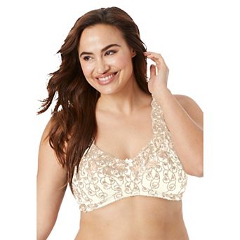 Amoureuse Women's Plus Size Embroidered Wireless Back-Close Bra