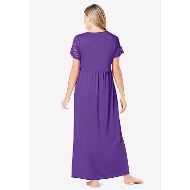 Amoureuse Women's Plus Size Long Lace Top Stretch Knit Gown