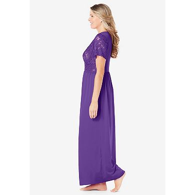 Amoureuse Plus Size Long Lace Top Stretch Knit Gown
