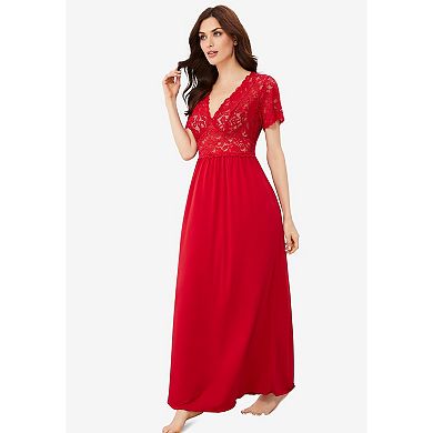Amoureuse Plus Size Long Lace Top Stretch Knit Gown