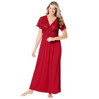 Amoureuse Plus Size Long Lace Top Stretch Knit Gown