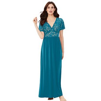 Amoureuse Plus Size Long Lace Top Stretch Knit Gown