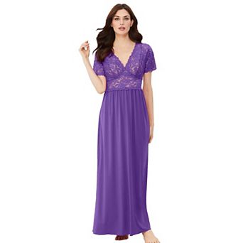 Amoureuse Plus Size Long Lace Top Stretch Knit Gown