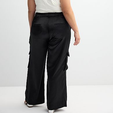 Juniors' Plus Size SO® Satin Wide Leg Cargo Pants