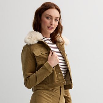 Women's Draper James Faux Fur Collar Corduroy Jacket