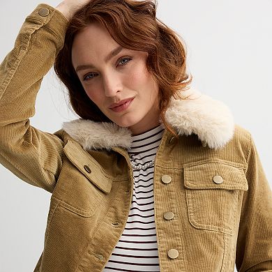 Women's Draper James Faux Fur Collar Corduroy Jacket