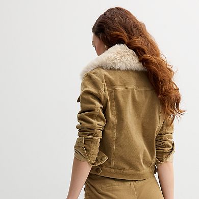 Women's Draper James Faux Fur Collar Corduroy Jacket