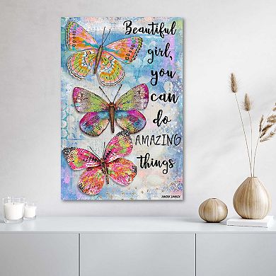 COURTSIDE MARKET Beautiful Girl Butterfly Trio Canvas Wall Art
