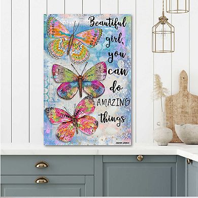 COURTSIDE MARKET Beautiful Girl Butterfly Trio Canvas Wall Art