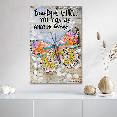 COURTSIDE MARKET Beautiful Girl Butterfly Canvas Wall Art