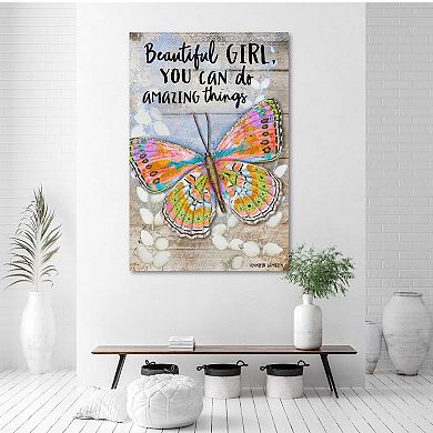 COURTSIDE MARKET Beautiful Girl Butterfly Canvas Wall Art