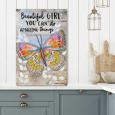 COURTSIDE MARKET Beautiful Girl Butterfly Canvas Wall Art