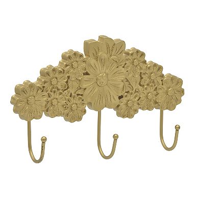 Belle Maison Floral Gold-Tone 3-Hook Wall Decor