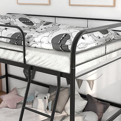 Hivvago Twinsized Full Metal High Loft Style Bedframe With Ladder And Guard Rails
