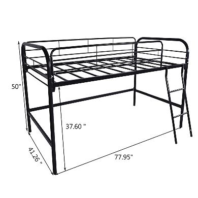 Hivvago Twinsized Full Metal High Loft Style Bedframe With Ladder And Guard Rails