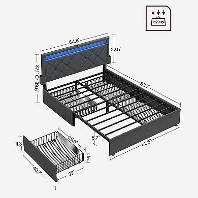 Led Bed Frame With Headboard And 4 Drawers