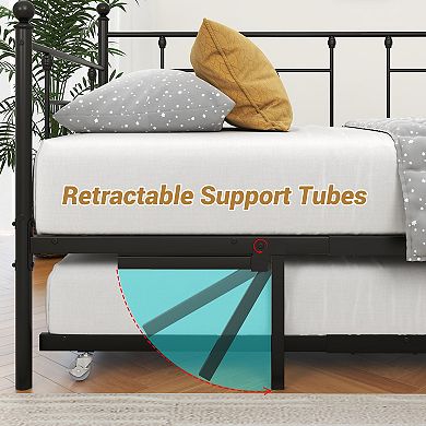 Hivvago Twinsized Full Metal Pullout Daybed Bedframe With Trundle No Box Spring