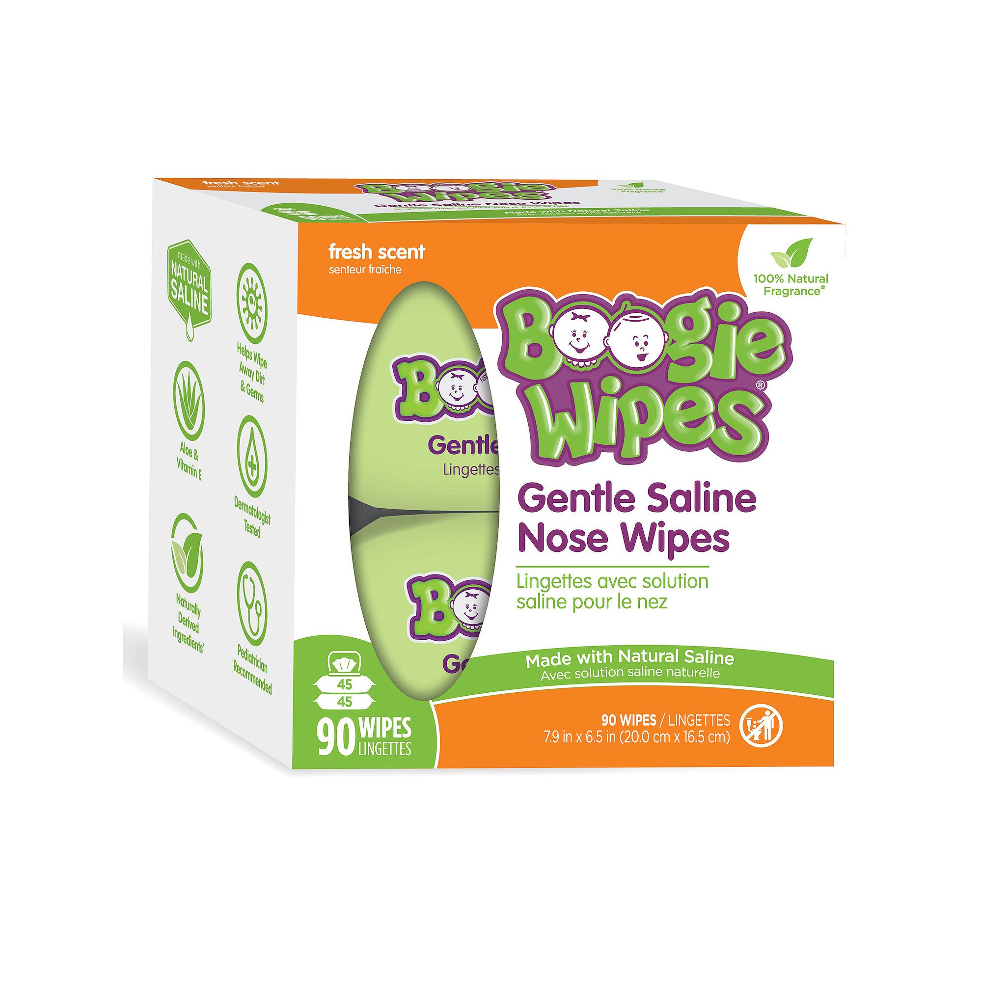 Boogie Brand Saline Nose Wipes Unscented 90 Ct, Fresh Scent