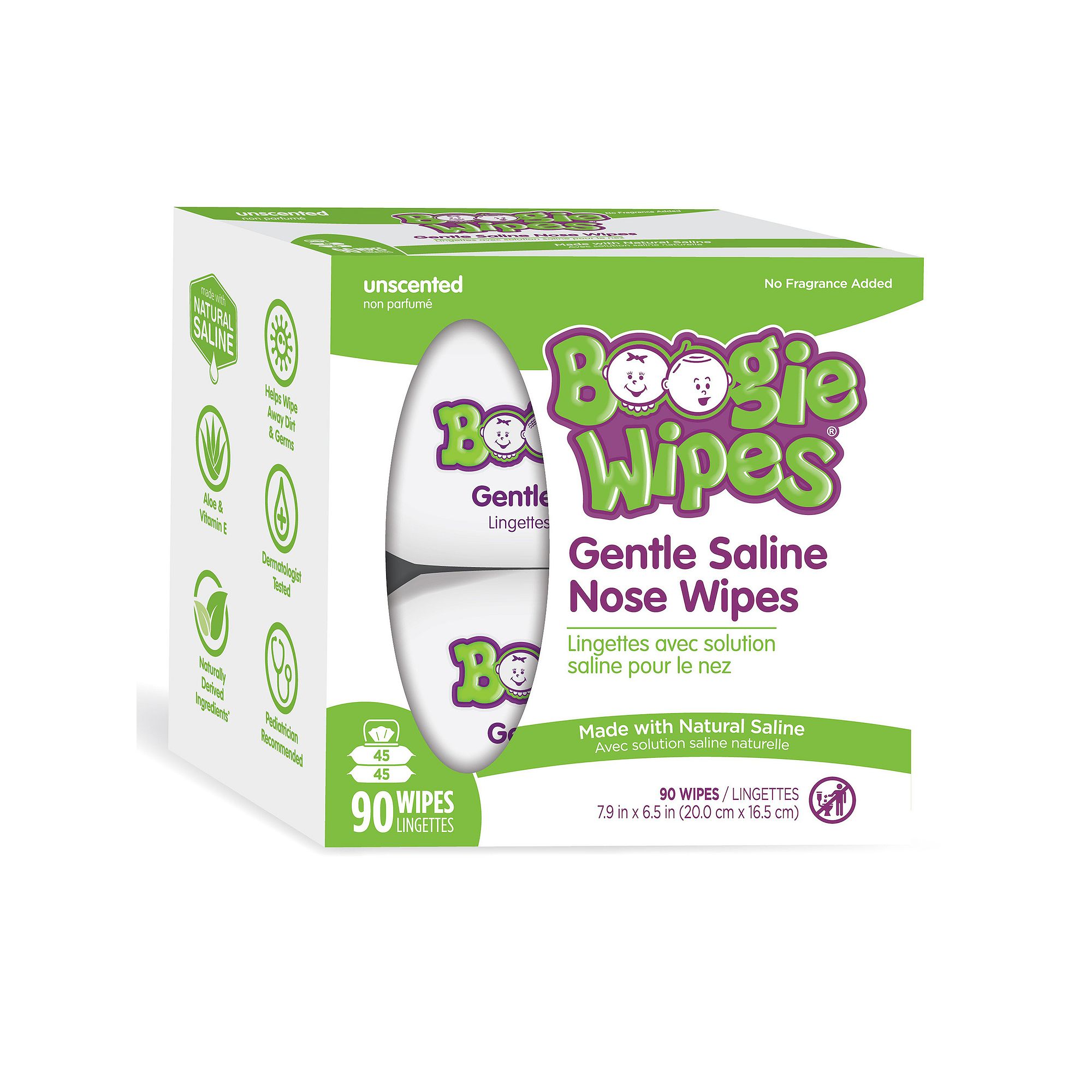 Boogie Brand Saline Nose Wipes Unscented 90 Ct