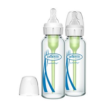 Dr. Brown's Natural Flow Anti-Colic Options+ 2-Pack 8-oz. Narrow Glass Newborn Baby Bottles
