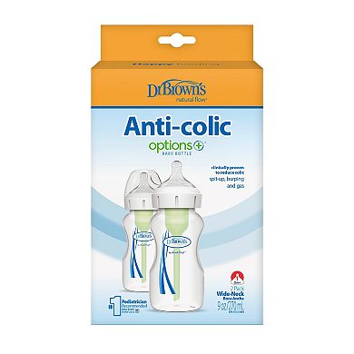 Dr. Brown's Natural Flow® Anti-Colic Options+™ 9 oz. Wide-Neck Baby Bottle with Level 1 Nipple 2-Pack