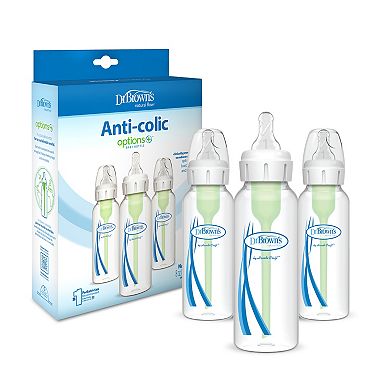 Dr. Brown's Natural Flow Anti-Colic Options+ 3-Pack 8-oz. Narrow Baby Bottles