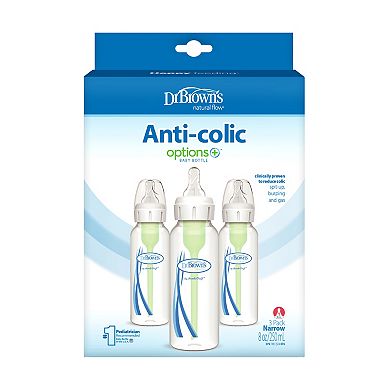 Dr. Brown's Natural Flow Anti-Colic Options+ 3-Pack 8-oz. Narrow Baby Bottles