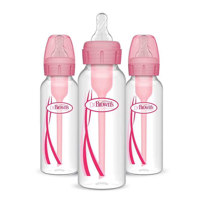 Dr. Brown's Natural Flow Anti-Colic Options+ 3-Pack 8-oz. Narrow Baby Bottles, Pink