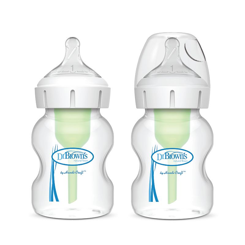 Dr. Brown's Natural Flow® Anti-Colic Options+™ 2 Pack Wide-Neck 5oz Baby Bottle with Level 1 Nipple, Clear