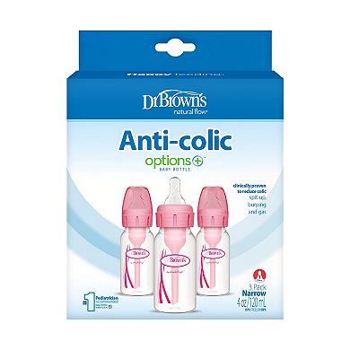 Dr. Brown's Natural Flow Anti-Colic Options+ 3-Pack 4-oz. Narrow Baby Bottles - Pink