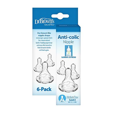 Dr. Brown's Natural Flow® Narrow Baby Bottle Silicone Nipple 6-Pack