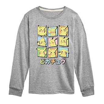 Boys 8-20 Pokemon Pastel Pikachu Expression Long Sleeve Graphic Tee