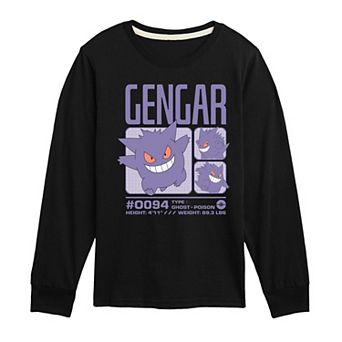Boys 8-20 Pokemon Gengar Stats Long Sleeve Graphic Tee