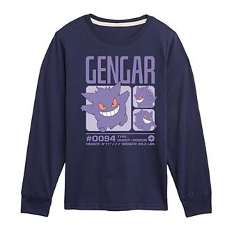 Boys 8-20 Pokemon Gengar Stats Long Sleeve Graphic Tee