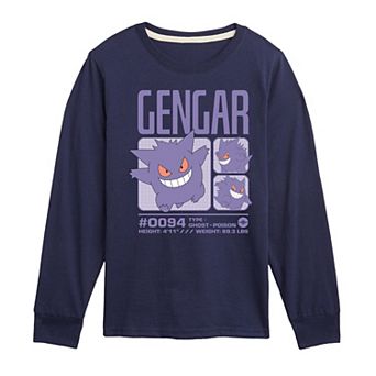 Boys 8-20 Pokemon Gengar Stats Long Sleeve Graphic Tee