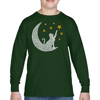 Cat Moon - Boy's Word Art Long Sleeve T-shirt