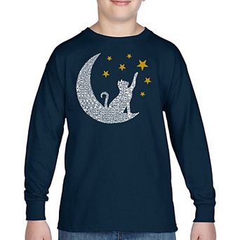 Cat Moon - Boy's Word Art Long Sleeve T-shirt