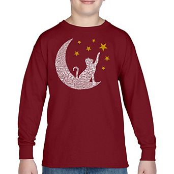 Cat Moon - Boy's Word Art Long Sleeve T-shirt