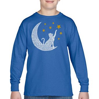 Cat Moon - Boy's Word Art Long Sleeve T-shirt