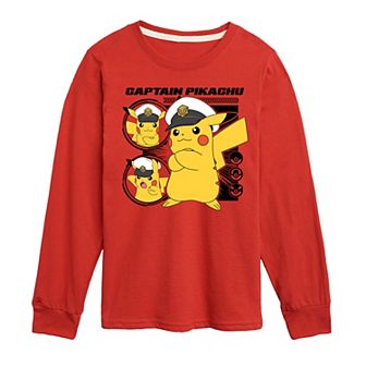 Boys 8-20 Pokemon Captain Pikachu Long Sleeve Graphic Tee