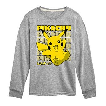 Boys 8-20 Pokemon Pikachu Katakana Long Sleeve Graphic Tee