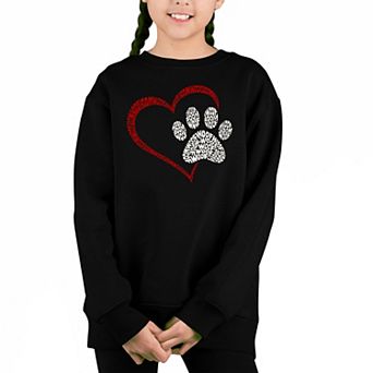 Paw Heart - Girl's Word Art Crewneck Sweatshirt