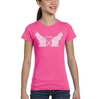 Cat Tail Hearts - Girl's Word Art T-shirt